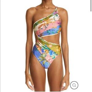 FLORAL CUTOUT ONE-SHOULDER ONE-PIECE SWIMSUIT NWT